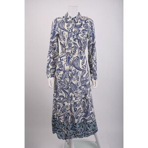 Zara Womens Printed Midi Dress XS Paisley Blue White Long sleeve 8514/160 NWT
